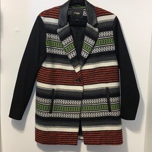 Used: Maje Colorful Wool Leather Jacket Size 36